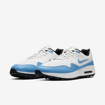 Nike Air Max 1 G - Férfi Golf Cipő - Fehér/Sötét Szürke/Platina/Kék